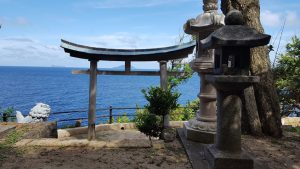 新井崎神社の鳥居から海を見る